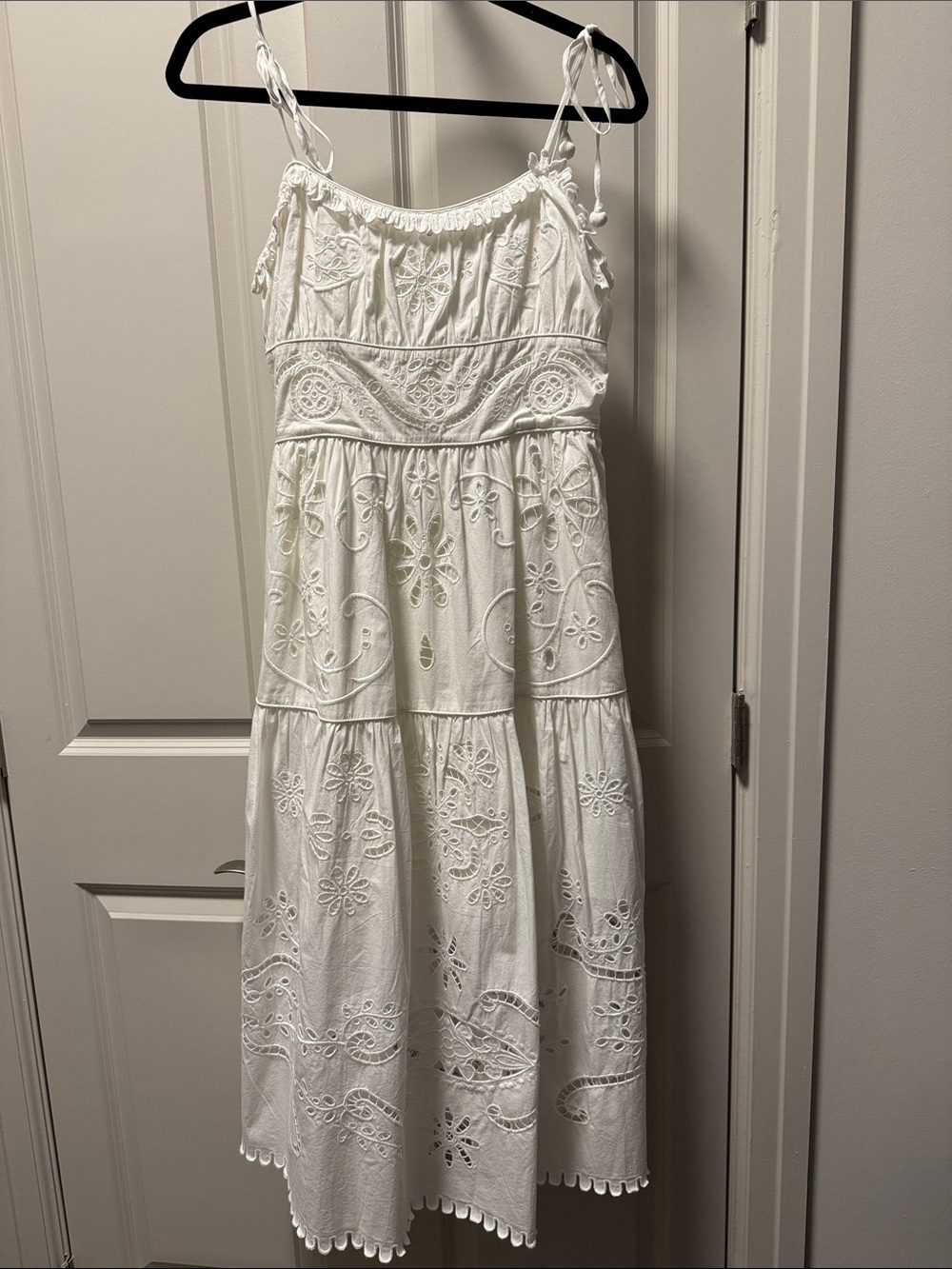 SEA New York White Eyelet Tie-Shoulder Maxi Dress